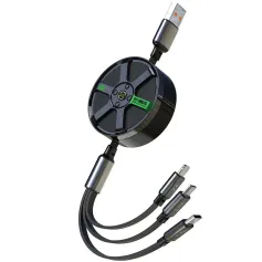 6A 100W USB-A - Type-C/iP/Android 巻き取り式ケーブル 急速充電 銅芯線 長さ1.2m iPhone 15 14 13 Huawei Pura 70 Ultra Xiaomi Civi 4pro Samsung Galaxy S24用