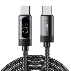 ESSAGER ES-X64 5A PD100W Type-C to Type-C Digital Display Cable PD3.0 QC4.0/3.0 FCP Fast Charging Data Transmission Tin-plated Copper Core Line 1M/2M Long for iPhone 16 16 Pro 15 15 Pro Max for Huawei Mate XT for Xiaomi 15pro