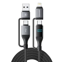 ESSAGER ES-X70 5A 100 Вт USB-A/Type-C to Type-C/iP цифровой дисплей кабель быстрая зарядка передача данных луженая медная жила линия 0,25 м / 1 м / 2 м длина для iPhone 16 16 Pro 15 14 13 для Huawei Pura X для Xiaomi 15 Ultra для Samsung Galaxy S25 Ultra