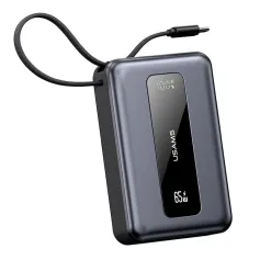 USAMS CD243 65W 77Wh 20000mAh Digital Display Power Bank with Type-C Cable External Battery Power Supply with 2 Inputs & 3 Outputs Support PD2.0 PD3.0 QC2.0 QC3.0 AFC FCP Fast Charging for iPhone 16 16 Pro 15 14 13 Pro Max for Huawei Mate XT