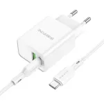 BOROFONE BA69A Resource PD 20W + QC 3.0 Dual Ports Type-C + USB-A Port EU Wall Charger Adapter with 1m Long Type-C to Type-C Cable For Samsung Galaxy S22 Ultra Galaxy Z Flip 4 For Xiaomi Mi 12T Redmi Note 12 Huawei P50