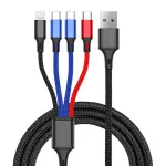 3A 4-in-1 USB-A to Type-C/Micro/iP Cable Fast Charging Tinned Copper Core Line 1.2M Long for iPhone 16 16 Pro 15 14 13 Pro Max for Huawei Pura X for Xiaomi 15pro for Samsung Galaxy S25 Ultra
