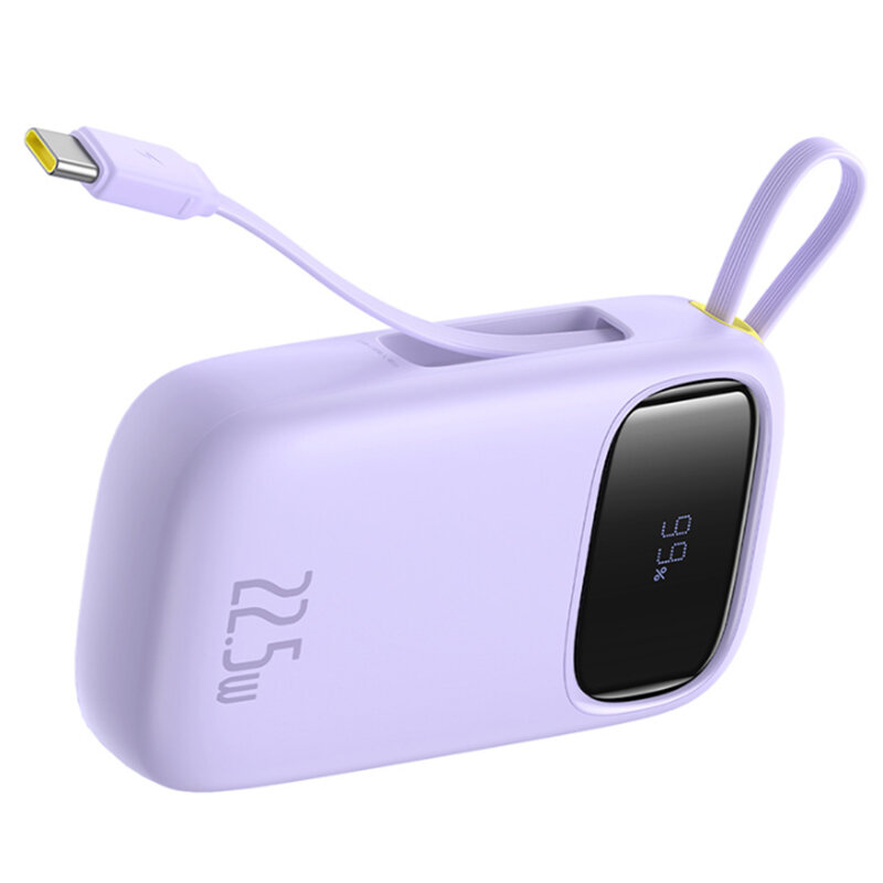 Baseus Q Electricity 3 22.5W 73Wh 20000mAh LED Display Power Bank with USB-C Integrated Cable External Battery Power Supply with 2 Inputs & 3 Outputs Fast Charging for iPhone 16 16 Pro 15 14 13 Pro Max for Huawei Pura X for Xiaomi 15pro