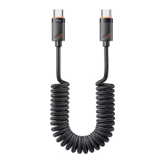 ESSAGER ES-X66 3A/5A 60W/100W Type-C to Type-C Spring Data Cable PD3.0 QC4.0/3.0 FCP Fast Charging Data Transmission Tin-plated Copper Core Line 1.2M/1.8M Long for iPhone 16 16 Pro 15 15Pro Max for Xiaomi 15pro for Samsung Galaxy S25 Ultra