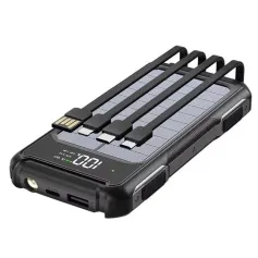 4-in-1 5000mAh/10000mAh/20000mAh Solar Power Bank with 4 Integrated Cables LED Digital Display External Battery Power Supply Fast Charging for iPhone 16 16 Pro 15 14 13 Pro Max for Xiaomi 15pro for Samsung Galaxy S25 Ultra