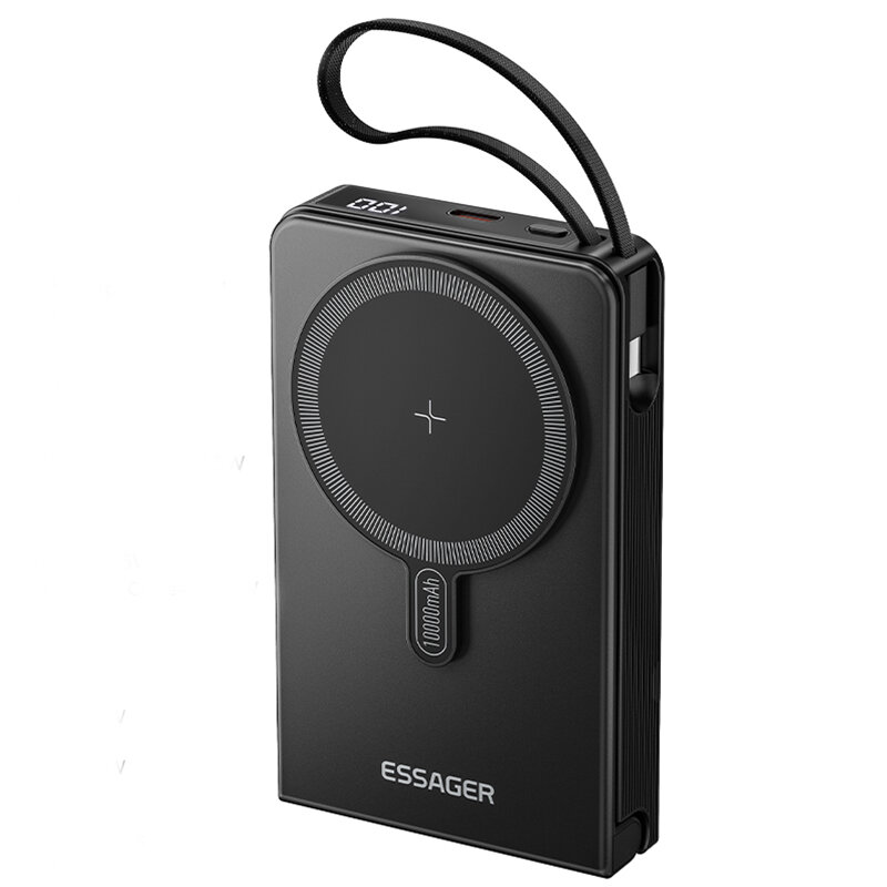 ESSAGER ES-D017 15W Magnetic Wireless Power Bank 22.5W 10000mAh External Battery Power Supply with 2 Inputs & 4 Outputs Fast Charging with Adjustable Stand Power Display for iPhone 16 16 Pro 15 14 13 for Huawei Pura X for Apple Watch for Airpods