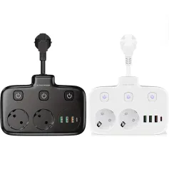 2500W 10A EU Plug Power Strip with 2AC+3USB-A+USB-C Fast Charger Multitap Electrical Wall Socket Extension Cord with On/Off Switch