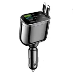 Elough M4 5 EM 1 Carregador de carro com cabo USB C para iP retrátil 2Type-C + USB-C PD Carregamento rápido com display LED Carregador USB de carro rotativo de 360 ° para iPhone 16 16 Pro 15 14 13 Pro Max para Huawei Pura X para Xiaomi 15pro