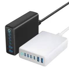 [GaN Tech] 200W 6-porttinen USB-laturi 2USB-A + 4USB-C pikalataus työpöydän latausasema EU-pistoke 1,6 M:n kaapelilla iPhone 16 16 Pro 15 14 13 Pro Max HUAWEI:lle SAMSUNGille XIAOMILLE
