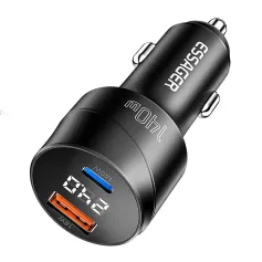 ESSAGER ES-CC19 140W 2-Port USB PD Car Charger USB-A+Type-C Support PD3.1 QC3.0 AFC FCP SCP PPS Fast Charging with Digital Display for iPhone 16 15 Pro 14 13 12 Pro Max for Samsung Galaxy Z Flip6 for Xiaomi 15pro for Huawei Mate XT