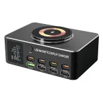 Bakeey WLX-818D+ 140W 8-Port USB PD Charger with Magnetic Wireless Charger Pad 4USB-A+4USB-C PD QC3.0 Fast Charging Desktop Charging Station EU Plug US Plug for iPhone 16 16 Pro 15 14 Plus 13 12 Pro Max for HUAWEI XIAOMI for MacBook Pro for iPad Pro