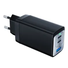 [GaN Tech] 65W 3-porttinen USB PD -laturi USB-A + 2USB-C PD3.0 QC4.0 3.0 AFC FCP SCP MTK pikalataus seinälaturisovitin EU-pistoke iPhone 16 16 Pro 15 14 13 Pro Maxille HUAWEI SAMSUNGille OPPO:lle