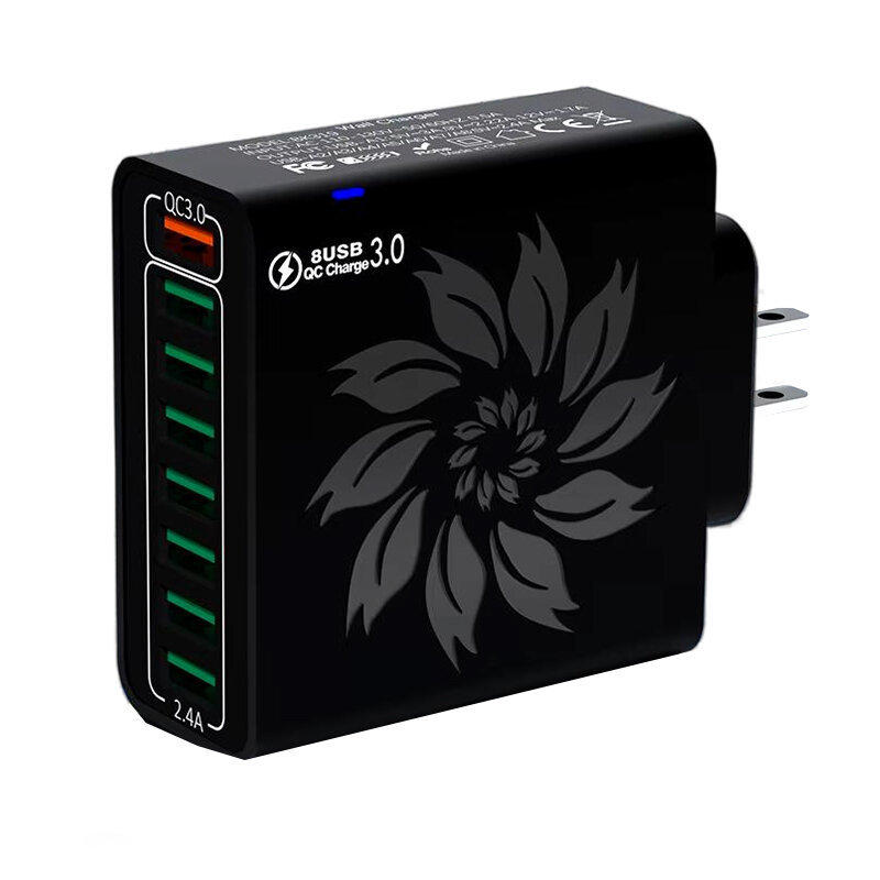 BK319 120W 8-Port USB Charger QC4.0/3.0/2.0 FCP SCP Fast Charging Wall Charger Adapter EU Plug US Plug for iPhone 16 15 14 13 Pro for Huawei Mate XT for Samsung Galaxy Z Fold6 for Xiaomi MIX Fold4