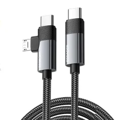 ESSAGER ES-X59 3A 65W USB-C į USB-C + Micro USB kabelis QC greito įkrovimo duomenų perdavimas Konservuota vario šerdies linija 0.25M/1M/2M ilgio, skirta iPhone 16 16 Pro 15 15 Pro Max, skirta Huawei Pura 80 Ultra, skirta XIAOMI, skirta SAMSUNG