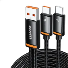 ESSAGER ES-X67 7A 100 Вт USB-A to Type-C + Type-C кабель QC SCP FCP VOOC Быстрая зарядка Передача данных Линия луженых медных сердечников длиной 1 м для iPhone 16 16 Pro 15 14 для Xiaomi 15 Ultra для Huawei Mate XT для Samsung Galaxy S25 Ultra