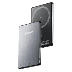 ESSAGER AKD-YD52 20W 5000mAh Magnetic Wireless Power Bank External Battery Power Supply with 1 Input & 2 Outputs Fast Charging for iPhone 15 14 13 for Xiaomi Civi 4 Pro for Huawei Pura70 Ultra for Samsung Galaxy S24