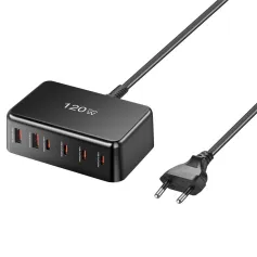 [GaN Tech] Bakeey 120W 6-porttinen USB PD -laturi 2USB-A + 4USB-C PD pikalataus työpöydän latausasema EU-pistoke iPhone 16 16 Pro 15 14 13 Pro Maxille HUAWEI SAMSUNGille XIAOMILLE