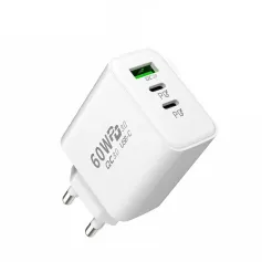 APD-60 60W 3-Port USB PD Charger Dual USB-C+USB-A PD QC3.0 Fast Charging Wall Charger Adapter EU Plug US Plug for iPhone 12 13 14 14Pro 14 Pro Max for Huawei Mate50 for Samsung Galaxy S23 for Redmi K60