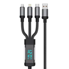 120W USB-A to iP/Type-C/Micro USB Digital Display Cable PD Fast Charging Data Transmission Tinned Copper Core Line 1.2M/2M Long for iPhone 16 15 Pro 14 13 Pro Max for Huawei Pura 80 Ultra for Xiaomi MIX Flip 2