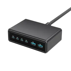 [GaN Tech] 200W 6-porttinen USB-laturi 4USB-C + 2USB-A nopeasti lataava työpöydän latausasema EU-pistoke iPhone 16 16 Pro 15 14 13 Pro Maxille Huawei Pura 80 Ultralle XIAOMI SAMSUNGille