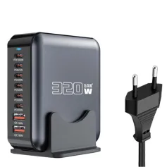 [GaN Tech] Bakeey 320W 8-Port USB PD Charger 2USB-A+6USB-C PD2.0 QC SCP FCR AFC Apple2.4 Fast Charging Desktop Charging Station for iPhone 16 16 Pro 15 14 13 Pro Max for HUAWEI for SAMSUNG for OPPO