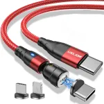 USLION PD60W Type-C for Type-C/iP/Micro Cable Fast Charging Data Transmission Magnetic Line 1M/2M Long for iPhone14 Pro Max for Samsung Galaxy Note 20 for Huawei Mate50 for Xiaomi Mi12