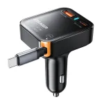 ESSAGER F760 65W 3-Port USB PD Car Charger Adapter with USB-A+Type-C+Type-C Retractable Cable Support PD3.0 QC3.0 AFC FCP PPS iP2.4A Fast Charging for iPhone 16 15 Pro 14 13 12 Pro Max for Huawei Mate XT for Xiaomi 15pro