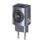 [Tecnologia GaN] USAMS CC293 T67 20W 2 portas USB PD Charger com função de carregamento sem fio iWatch USB-A + Type-C Adaptador de carregador de parede de carregamento rápido Plugue UE para iPhone 16 16 Pro 15 14 13 Pro Max para Huawei Mate XT para Xiaomi 15pro para Apple Watch