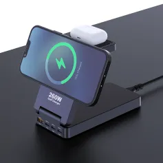 818H 260W 7-in-1 Magnetic Wireless Charging Station with 3 USB-C+USB-A+3 Wireless Charging Fast Wireless Charger Dock for Smart Phones for iPhone 16 16 Pro 15 14 13 Pro Max for Huawei Pura X for Xiaomi 15pro for Samsung Galaxy S25 Ultra for Apple Watch