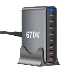 [GaN Tech] Bakeey YMX-670W 670W 8-Port USB PD Charger 2USB-A+6USB-C PD QC Fast Charging Desktop Charging Station EU Plug US Plug for iPhone 16 16 Pro 15 14 13 Pro Max for Samsung Galaxy S25 Ultra for Xiaomi 15 Pro