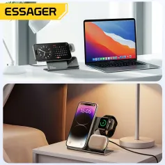 ESSAGER 3 в 1 PD15W Высокомощное магнитное настольное беспроводное зарядное устройство для iPhone 15 14 13 12 Pro/Max/Plus для Apple Watch 9/8/7/6/5/4/3/2/SE/Ultra 2 для AirPods 3/2/Pro