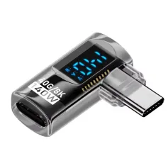 90 Degree USB-C Adapter Right Angle U Shape USB4 Type-C Adapter 40Gbps with LED Display PD 140W 8K Extender for Thunderbolt 3/4