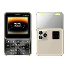 i19 Pro Mini 2G GSM 2.4 pous doub SIM Kat Doub Standby 1050mAh FM Vibration Gran Bouton Slide Bouton Mobil telefòn ak Doub dirije Flashlight