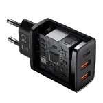 Baseus 30W 3-Port USB PD Charger 2USB-A+USB-C PD3.0 QC3.0 Apple2.4A BC1.2 Fast Charging Wall Charger Adapter EU Plug for iPhone 15 14 13 for Huawei Mate60 Pro for Samsung Galaxy S24 for Xiaomi 14pro