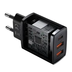 Baseus 30W 3-Port USB PD Charger 2USB-A+USB-C PD3.0 QC3.0 Apple2.4A BC1.2 Fast Charging Wall Charger Adapter EU Plug for iPhone 15 14 13 for Huawei Mate60 Pro for Samsung Galaxy S24 for Xiaomi 14pro