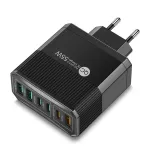 BK304 PD55W 6-Port USB PD Charger 3USB-A+3USB-C PD QC3.0 Fast Charging Wall Charger Adapter EU Plug US Plug for iPhone 16 16 Pro for Samsung Galaxy Z Flip6 for Xiaomi 15pro for Huawei Mate XT