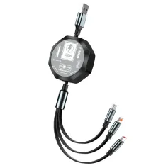 JTX-0140 100W USB-A to iP/Micro/Type-C Retractable Cable Fast Charging Data Transmission Pure Copper Core Line 1.2M Long for iPhone 15 14 13 for Huawei Mate60 Pro for Samsung Galaxy S24 for Xiaomi 14pro