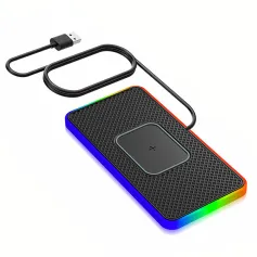 15 Вт 10 Вт 7,5 Вт 5 Вт беспроводное зарядное устройство RGB быстрая беспроводная зарядная панель с кабелем 1 м для смартфонов с поддержкой Qi для iPhone 15Pro Max/15 Pro/15 Plus/15 14 13 для Huawei Mate60 Pro для Xiaomi 13pro для Airpods