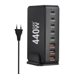 Bakeey YMX-440W 440W 8-Port USB PD Charger 3USB-A+5USB-C PD QC Fast Charging Desktop Charging Station EU Plug US Plug for iPhone 16 16 Pro 15 14 Pro Max for Huawei Mate XT for Xiaomi 15pro for Samsung Galaxy Z Flip6