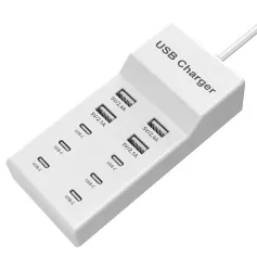 50W 10-Port USB Charger 4USB-A+6USB-C Fast Charging Desktop Charging Station EU Plug US Plug for iPhone 15 14 13 for Samsung Galaxy S24 for Huawei Pura 70 Ultra