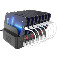 YFY-A55 150W 16-Port USB Charger 16USB-A Fast Charging Desktop Charging Station with 8 Bracket Slot EU Plug for iPhone 16 Pro 15 14 13 Pro Max for Huawei Mate XT for Xiaomi MIX Fold4