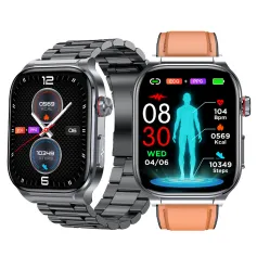 ET588 1.96inch AMOLED Display ECG Micro-physical Examination Function bluetooth Call Heart Rate Blood Pressure Blood Oxygen Monitor Sleep Monitoring Metto BMI Uric Acid Lipid Function Breathing Exercise Stress Testing Call IP68 Waterproof Smart Watch
