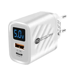 شاحن حائط سريع الشحن بقوة 20 وات بمنفذي USB PD، USB-A+Type-C PD QC3.0 2.0 AFC FCP Apple2.4A، محول شاحن حائط سريع الشحن بمقبس الاتحاد الأوروبي لهاتف iPhone 15 14 13، لهاتف Huawei Mate60 Pro، لهاتف Xiaomi 13pro، لهاتف Samsung Galaxy Z Flip4