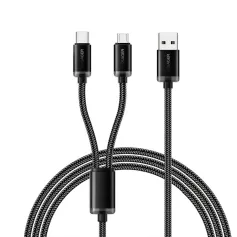 ESSAGER ES-X60 2A USB-A do Type-C + Micro USB Kabel Szybkie ładowanie Transmisja danych Miedziany rdzeń cynowany 1,2 m długości do iPhone 16 15 15 Plus do Huawei Mate XT do Xiaomi MIX Fold4 do Samsung Galaxy Z Flip6