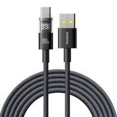 Baseus Display 2 100 W USB-A do Type-C wyświetlacza LED Szybkie ładowanie Transmisja danych Miedziany rdzeń cynowany Linia 1M/2M Długość do iPhone 16 16 Pro 15 Pro Max do Samsung Galaxy Z Flip6 do Xiaomi 15pro do Huawei Mate XT