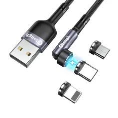 Elough 540 Magnetyczny 3A USB-A do iP/Typ-C/Micro USB Szybkie ładowanie Transmisja danych Miedziany rdzeń Linia 1M/2M Długi dla iPhone 13 14 14Pro dla Xiaomi 13 dla Samsung Galaxy S23