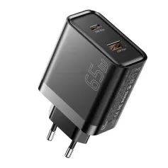ESSAGER ES-CD43 65W 2-Port USB PD Charger USB-A+USB-C QC4.0/3.0/2.0 PD3.0/2.0 FCP SCP DCP PPS Apple2.4A Fast Charging Wall Charger Adapter EU Plug US Plug for iPhone 16 15 14 13 Pro for Huawei Mate XT for Xiaomi MIX Fold4