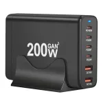 [GaN Tech] 200W 6-Port USB PD Charger 2USB-A+4USB-C Fast Charging Desktop Charging Station EU Plug for iPhone 15 14 13 for Huawei Mate60 Pro for Xiaomi Civi4 Pro for Samsung Galaxy S24