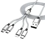 MC-S021 3A USB-A to iP/Micro/Type-C*2 Cable Fast Charging Tinned Copper Core Line 1.2M/1.8M Long for iPhone 16 16 Pro 15 14 13 Pro Max for Huawei Mate XT for Xiaomi 15pro for Samsung Galaxy Z Flip6