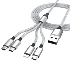 MC-S021 3A USB-A to iP/Micro/Type-C*2 ケーブル 急速充電 錫メッキ銅コアライン 長さ1.2m/1.8m iPhone 16 16 Pro 15 14 13 Pro Max Huawei Mate XT Xiaomi 15pro Samsung Galaxy Z Flip6用